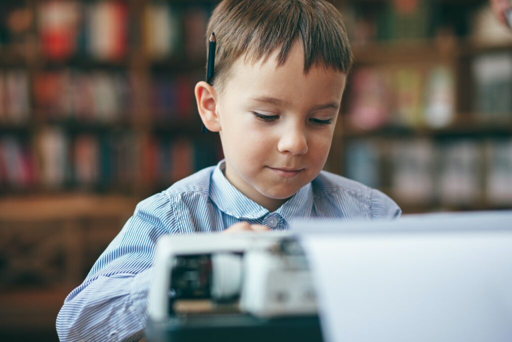 Boy with typewriter